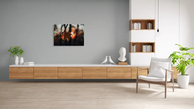 Tablou Canvas, "Frumusețea toamnei în apusul delicat", Frunză, Apus, Siluetă, Căldură, Toamnă, Lumină, Natură, Mister, Ramuri, Strălucire, 100 x 70 cm – poza 6