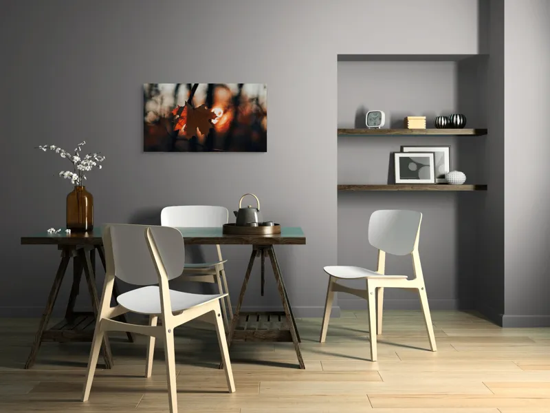 Tablou Canvas, "Frumusețea toamnei în apusul delicat", Frunză, Apus, Siluetă, Căldură, Toamnă, Lumină, Natură, Mister, Ramuri, Strălucire, 90 x 50 cm – poza 3