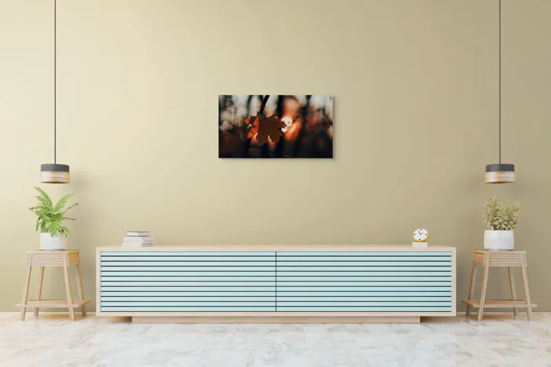 Tablou Canvas, "Frumusețea toamnei în apusul delicat", Frunză, Apus, Siluetă, Căldură, Toamnă, Lumină, Natură, Mister, Ramuri, Strălucire, 90 x 50 cm – poza 5