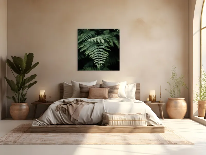 Tablou Canvas, "Frumusețea naturii în detaliu vegetal", Frunze, Verde, Textură, Natură, Frumusețe, Detaliu, Simetrie, Eleganță, 100 x 100 cm – poza 4