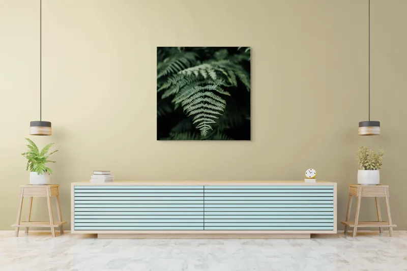 Tablou Canvas, "Frumusețea naturii în detaliu vegetal", Frunze, Verde, Textură, Natură, Frumusețe, Detaliu, Simetrie, Eleganță, 100 x 100 cm – poza 5
