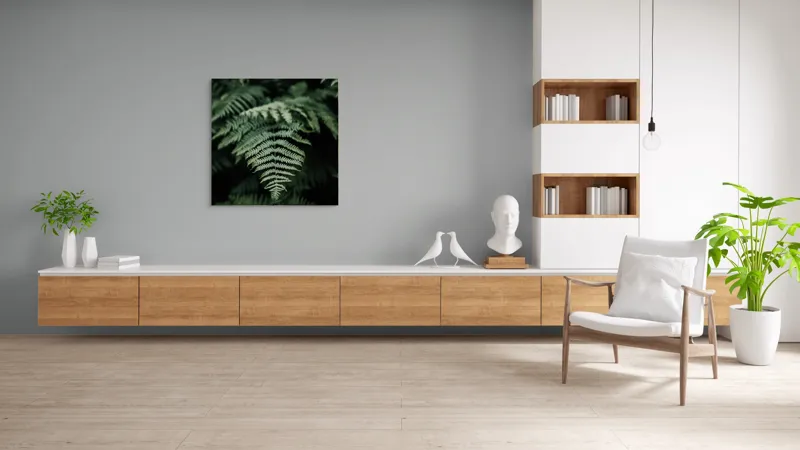 Tablou Canvas, "Frumusețea naturii în detaliu vegetal", Frunze, Verde, Textură, Natură, Frumusețe, Detaliu, Simetrie, Eleganță, 100 x 100 cm – poza 8