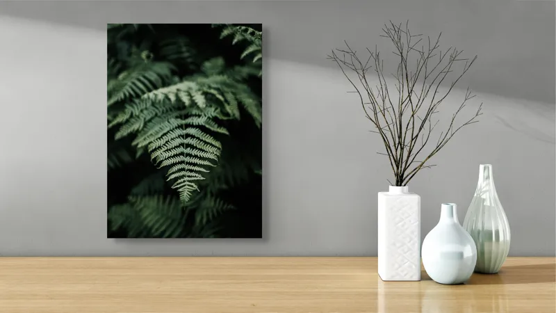 Tablou Canvas, "Frumusețea naturii în detaliu vegetal", Frunze, Verde, Textură, Natură, Frumusețe, Detaliu, Simetrie, Eleganță, 39 x 54 cm – poza 4