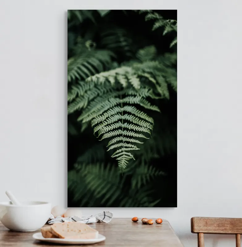 Tablou Canvas, "Frumusețea naturii în detaliu vegetal", Frunze, Verde, Textură, Natură, Frumusețe, Detaliu, Simetrie, Eleganță, 50 x 90 cm – poza 3