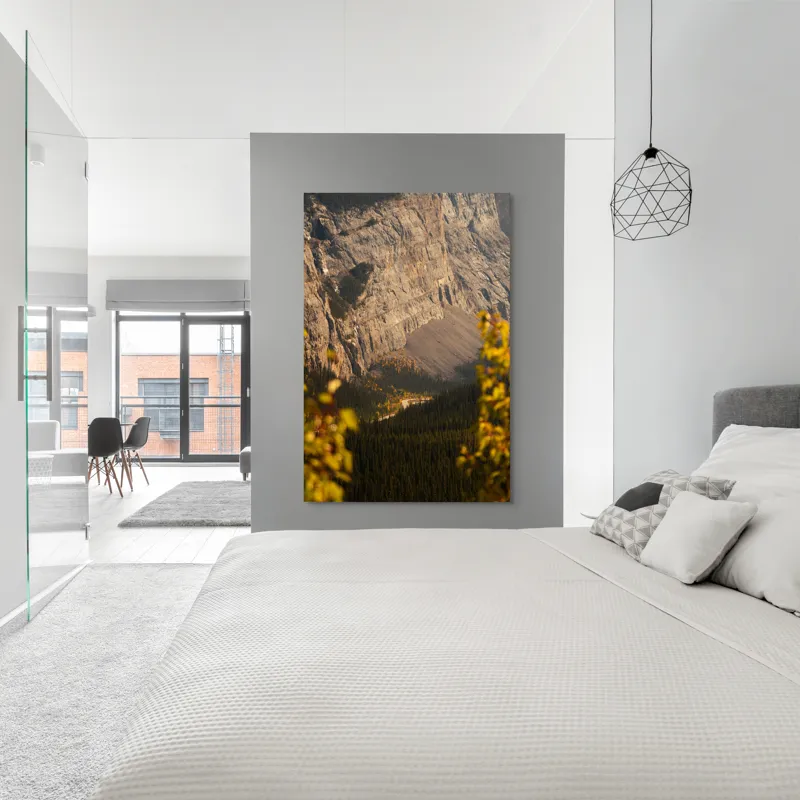 Tablou Canvas, "Drum șerpuitor prin stânci semețe", Munți, Pădure, Roci, Toamnă, Natură, Peisaj, Dramatic, Vârfuri, Vegetație, Culori, 100 x 150 cm – poza 5