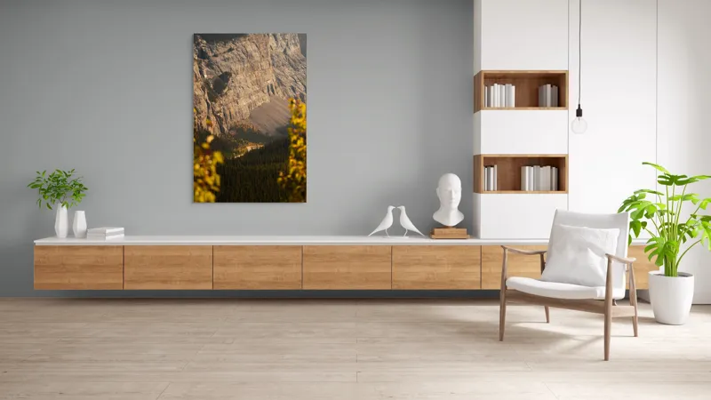 Tablou Canvas, "Drum șerpuitor prin stânci semețe", Munți, Pădure, Roci, Toamnă, Natură, Peisaj, Dramatic, Vârfuri, Vegetație, Culori, 100 x 150 cm – poza 8
