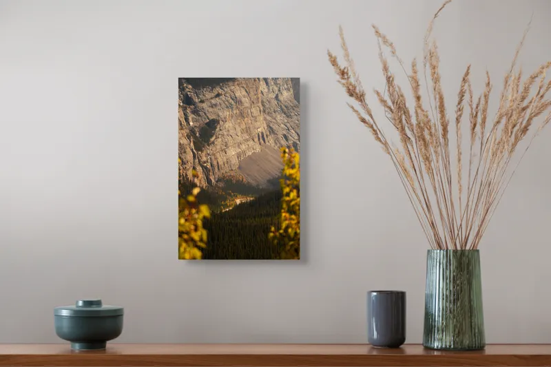 Tablou Canvas, "Drum șerpuitor prin stânci semețe", Munți, Pădure, Roci, Toamnă, Natură, Peisaj, Dramatic, Vârfuri, Vegetație, Culori, 26 x 39 cm – poza 5