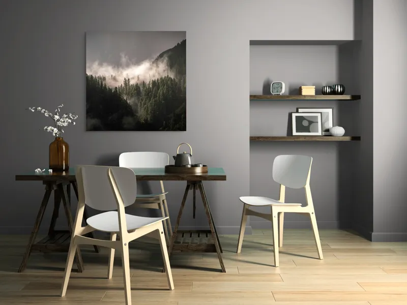 Tablou Canvas, "Misterul pădurii învăluită în ceață", Ceață, Pădure, Munți, Mister, Lumină, Umbre, Verde, Natură, Tranquilitate, 100 x 100 cm – poza 6