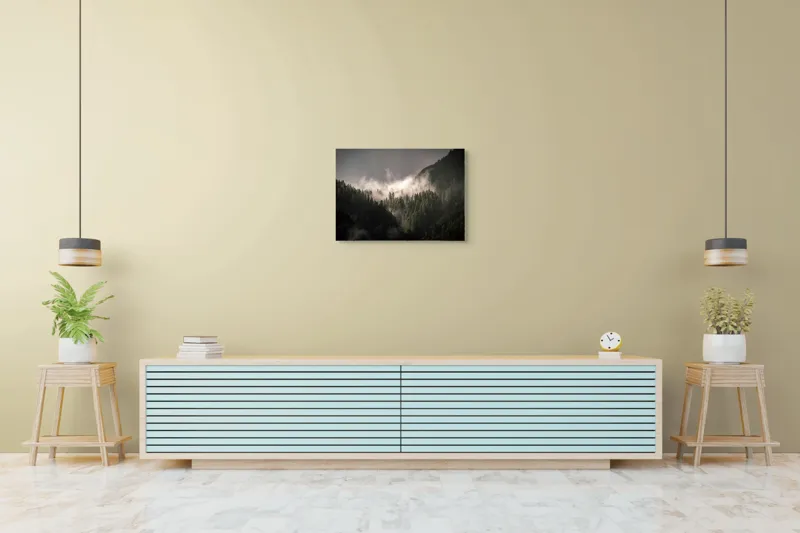 Tablou Canvas, "Misterul pădurii învăluită în ceață", Ceață, Pădure, Munți, Mister, Lumină, Umbre, Verde, Natură, Tranquilitate, 70 x 50 cm – poza 7