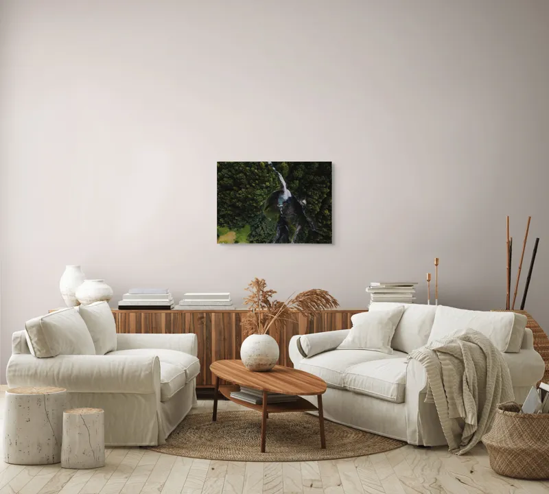 Tablou Canvas, "Cascada din inima pădurii verzi", Pădure, Cascadă, Râu, Verdeață, Peisaj, Natură, Aerian, Frumusețe, Stânci, Apă, 70 x 50 cm – poza 6