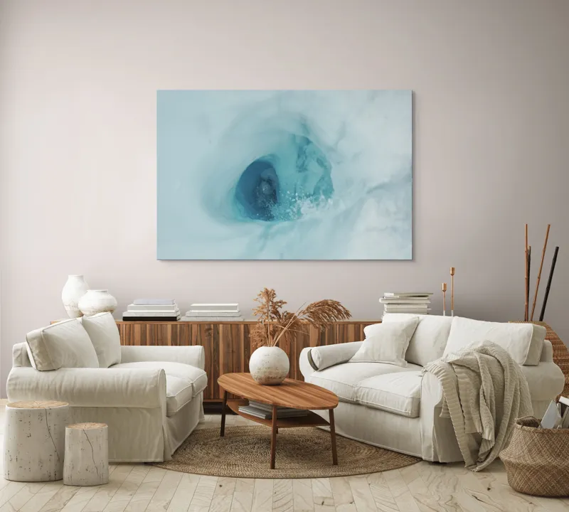 Tablou Canvas, "Vârtej glaciar spre adâncuri albastre", Gheață, Tunel, Albastru, Adâncime, Răcire, Textură, Apă, 150 x 100 cm – poza 3