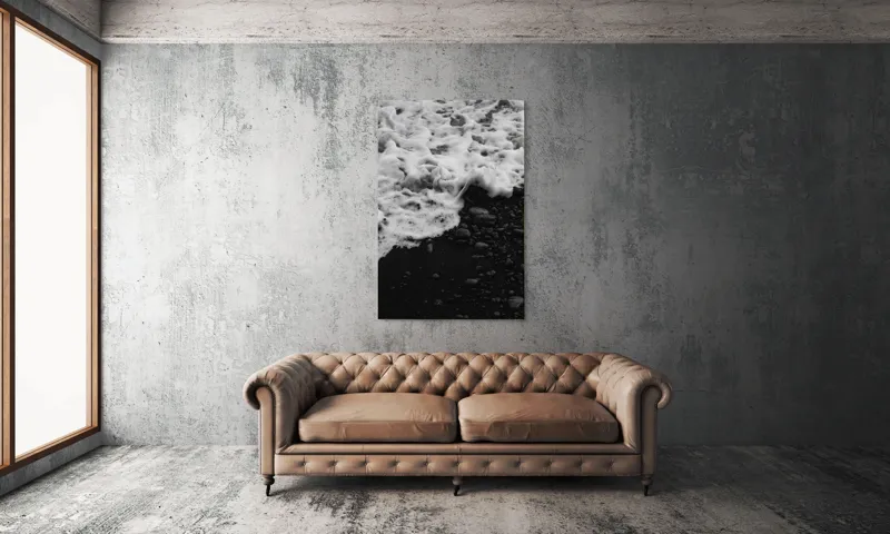 Tablou Canvas, "Spuma mării pe nisip negru", Spumă, Valuri, Piatră, Nisip, Contrast, Textură, Ocean, Natură, 100 x 150 cm – poza 6
