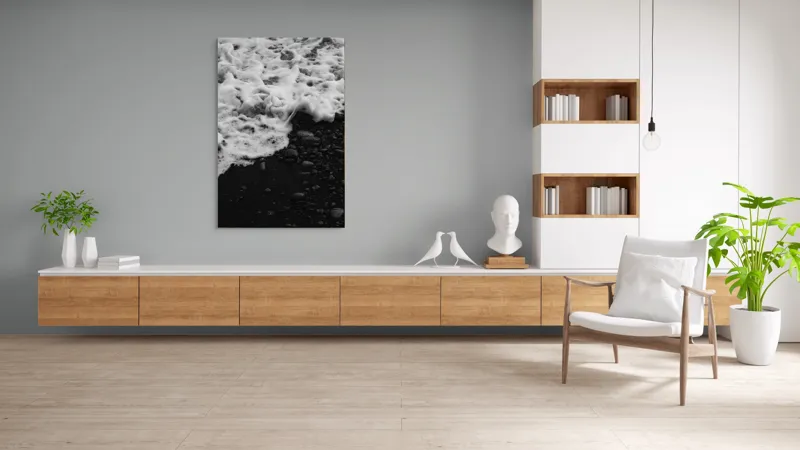 Tablou Canvas, "Spuma mării pe nisip negru", Spumă, Valuri, Piatră, Nisip, Contrast, Textură, Ocean, Natură, 100 x 150 cm – poza 8
