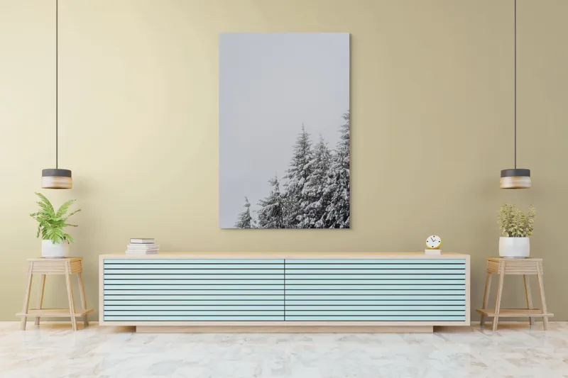 Tablou Canvas, "Pini ninși sub cer înnorat", Copaci, Zăpadă, Cer, Iarnă, Natură, Tăcere, Răcoare, 100 x 150 cm – poza 4