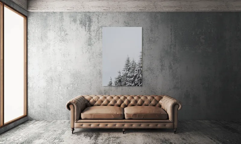 Tablou Canvas, "Pini ninși sub cer înnorat", Copaci, Zăpadă, Cer, Iarnă, Natură, Tăcere, Răcoare, 100 x 150 cm – poza 6