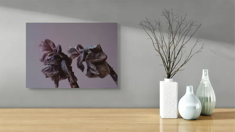 Tablou Canvas, "Tandrețe în tăcerea ofilirii toamnei", Flori, Uscate, Melancolie, Fragilitate, Culori, Pale, Texturi, Timp, Efemeritate, Natură, 54 x 39 cm – poza 3