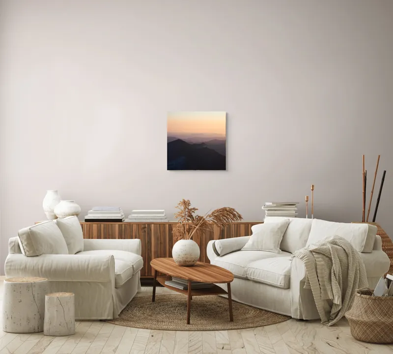 Tablou Canvas, "Munți în ceața dimineții", Munți, Apus, Siluetă, Liniște, Culmi, Ceață, Orizont, Natură, 50 x 50 cm – poza 7