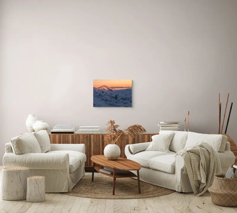 Tablou Canvas, "Liniștea munților în zori de zi", Ninsoare, Apus, Munți, Tăcere, Răsărit, Frig, Tranquilitate, 54 x 39 cm – poza 5