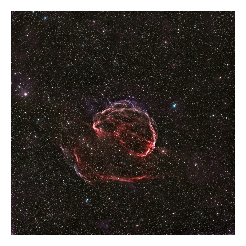 Tablou Canvas, "Explozia unei stele în întuneric", Nebuloasă, Stele, Spatiu, Roșu, Misterios, Lumină, Univers, Cer, Astronomie, Fascinant, 100 x 100 cm