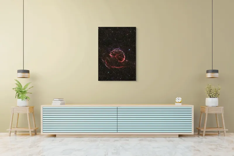 Tablou Canvas, "Explozia unei stele în întuneric", Nebuloasă, Stele, Spatiu, Roșu, Misterios, Lumină, Univers, Cer, Astronomie, Fascinant, 70 x 100 cm – poza 5