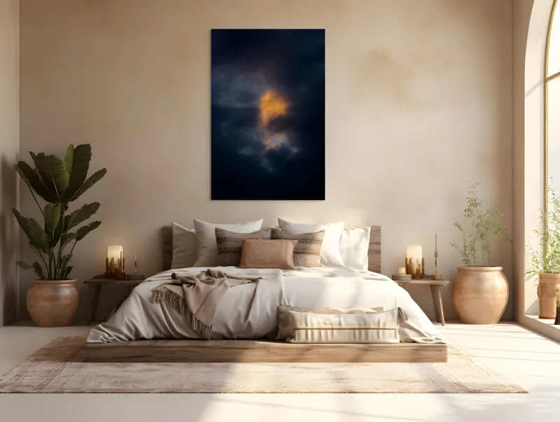 Tablou Canvas, "Lumină strălucind printre nori întunecați", Nor, Întunecat, Strălucire, Mister, Contrast, Cer, Dramatic, Lumină, Umbre, Crepuscul, 100 x 150 cm – poza 3