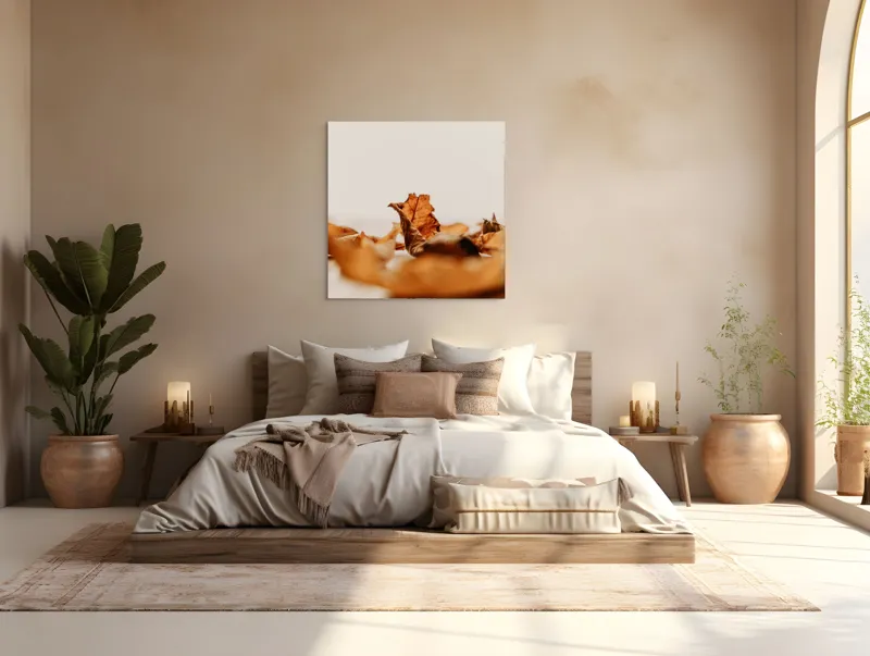 Tablou Canvas, "Foșnetul toamnei în adierea vântului", Frunze, Uscate, Toamnă, Natură, Textură, Delicatețe, Culori, Pământii., 100 x 100 cm – poza 4