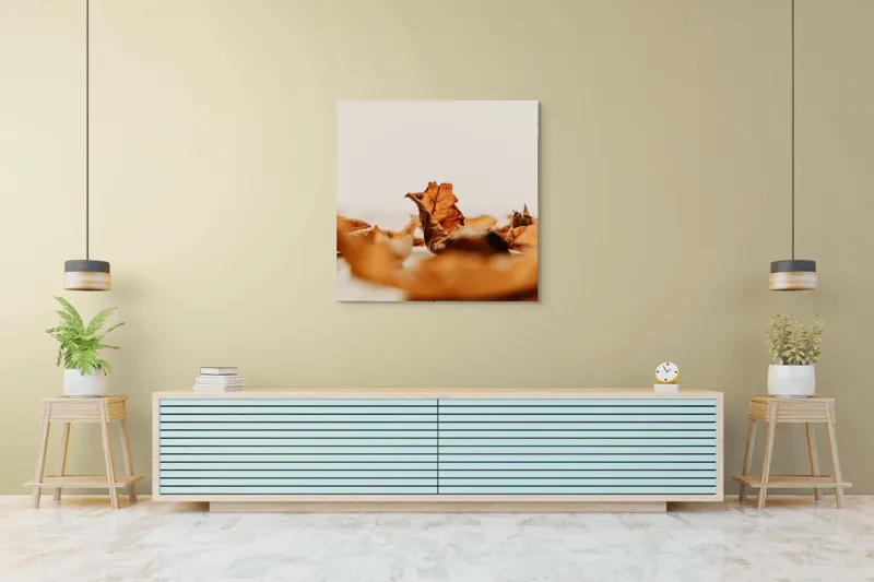 Tablou Canvas, "Foșnetul toamnei în adierea vântului", Frunze, Uscate, Toamnă, Natură, Textură, Delicatețe, Culori, Pământii., 100 x 100 cm – poza 5