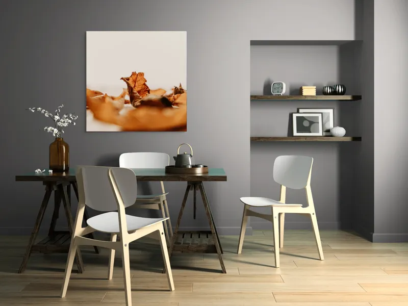 Tablou Canvas, "Foșnetul toamnei în adierea vântului", Frunze, Uscate, Toamnă, Natură, Textură, Delicatețe, Culori, Pământii., 100 x 100 cm – poza 6