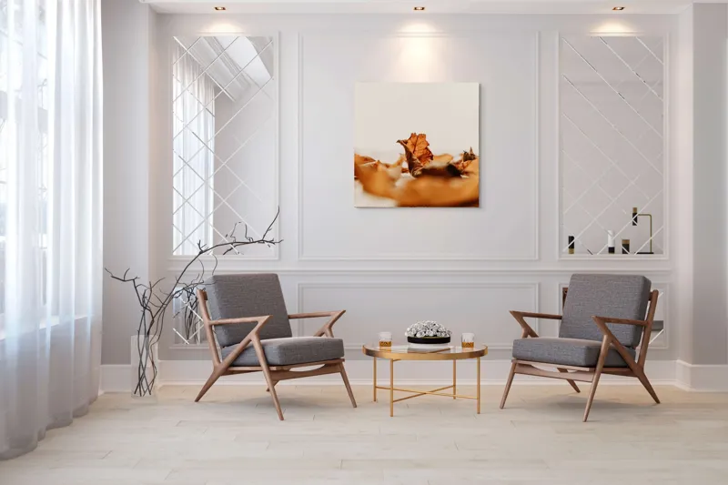 Tablou Canvas, "Foșnetul toamnei în adierea vântului", Frunze, Uscate, Toamnă, Natură, Textură, Delicatețe, Culori, Pământii., 100 x 100 cm – poza 7