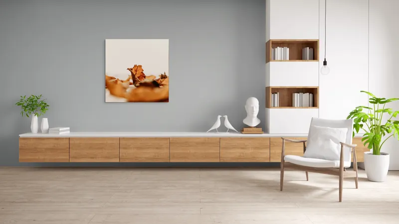 Tablou Canvas, "Foșnetul toamnei în adierea vântului", Frunze, Uscate, Toamnă, Natură, Textură, Delicatețe, Culori, Pământii., 100 x 100 cm – poza 8