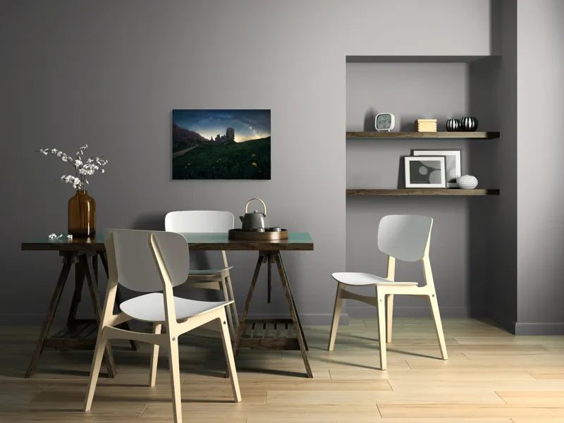 Tablou Canvas, "Calea Lactee peste munți și flori", Stele, Munte, Noapte, Lumină, Flori, Cărare, Cer, Peisaj, Natură, Stâncă., 70 x 50 cm – poza 5