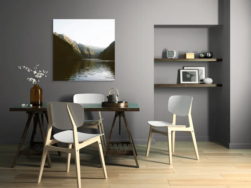 Tablou Canvas, "Reflexia dimineții pe lacul montan", 100 x 100 cm – poza 6