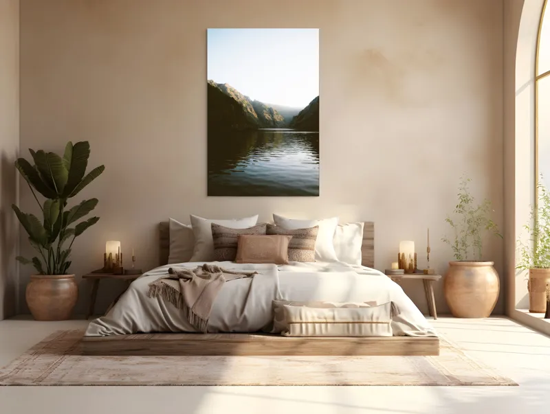 Tablou Canvas, "Reflexia dimineții pe lacul montan", 100 x 150 cm – poza 3