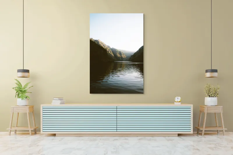 Tablou Canvas, "Reflexia dimineții pe lacul montan", 100 x 150 cm – poza 4