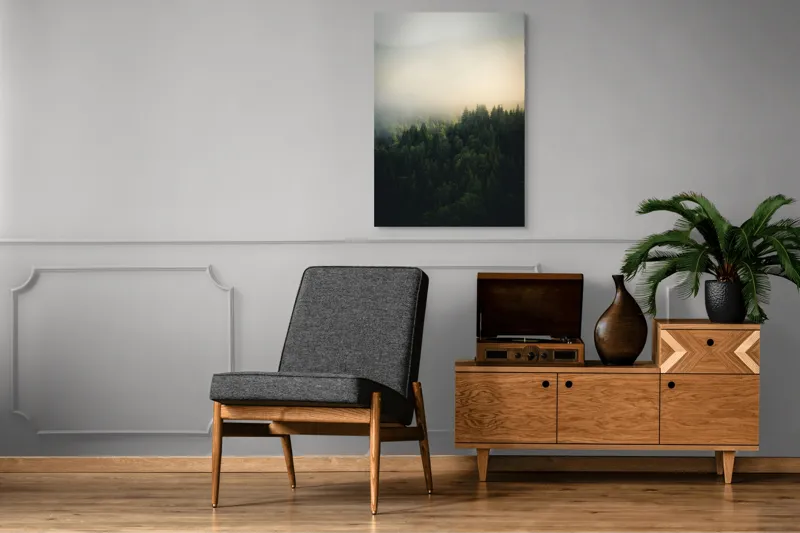 Tablou Canvas, "Misterul unei păduri învăluite în ceață", Pădure, Ceață, Lumină, Mister, Calm, Natură, Verde, Umbre, 70 x 100 cm – poza 6
