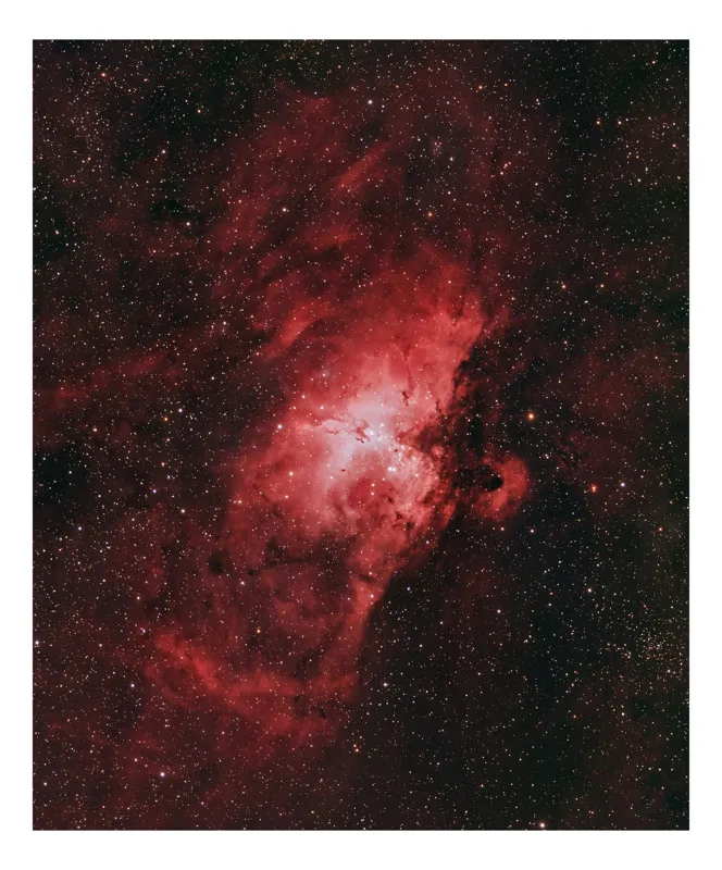 Tablou Canvas, "Nebuloasa roz a universului vast", Stele, Nebuloasă, Roșu, Univers, Spațiu, Mister, Ceață, Lumină, Întuneric, Galaxie, 50 x 90 cm