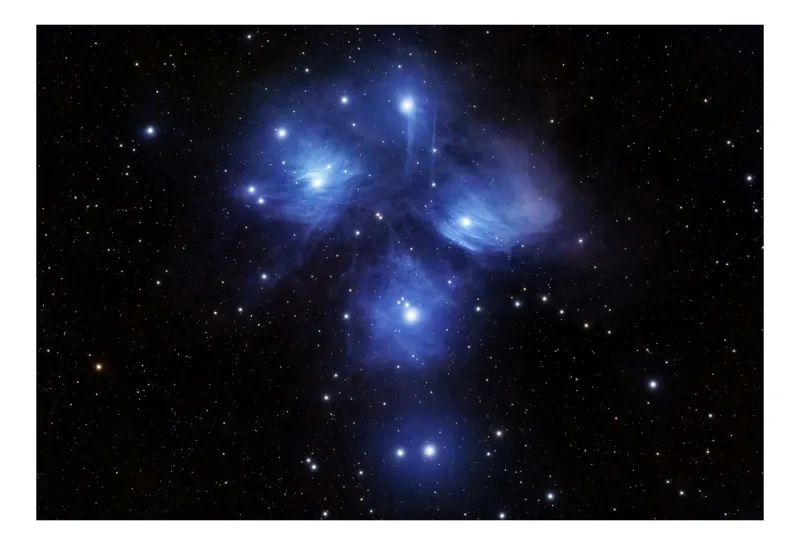 Tablou Canvas, "Surorile stelare dansând în cosmos", Stele, Nebuloasă, Albastru, Strălucire, Cer, Spațiu, Lumină, Univers, Mister, Constelație, 39 x 26 cm