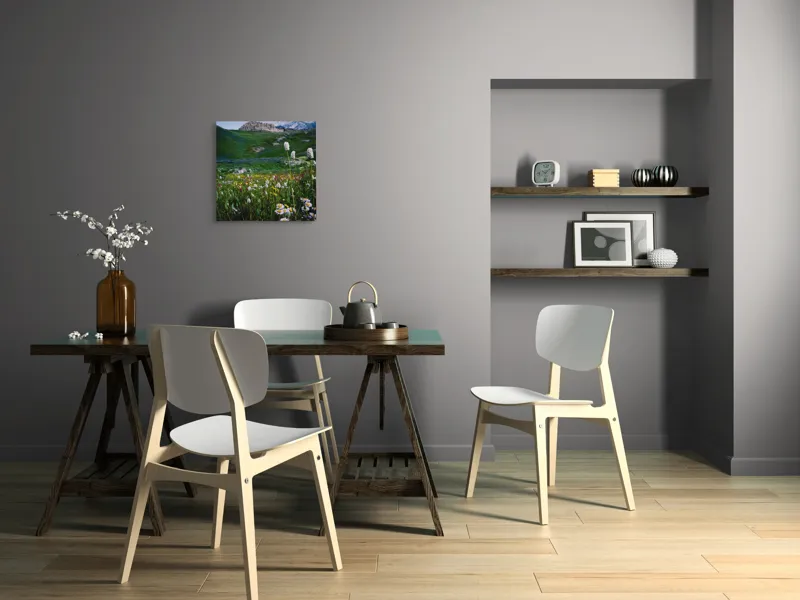 Tablou Canvas, "Poienița înflorită la poalele muntelui", Flori, Munte, Cer, Verdeață, Natură, Peisaj, Vară, Frumusețe, Serenitate, Culori, Întindere, Sălbăticie, Tranquilitate, Vitalitate, 50 x 50 cm – poza 8