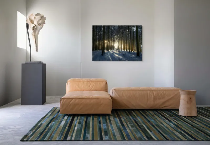 Tablou Canvas, "Lumina dimineții în pădurea de iarnă", Copaci, Lumină, Umbre, Zăpadă, Pădure, Răsărit, Tranquilitate, Natură, 100 x 70 cm – poza 7