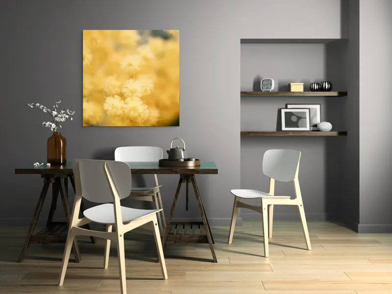 Tablou Canvas, "Mângâierea florilor de mimoză aurie", Flori, Galbene, Puf, Delicate, Moale, Blânde, Naturele, Inundante, Strălucitoare, Calme, 100 x 100 cm – poza 6