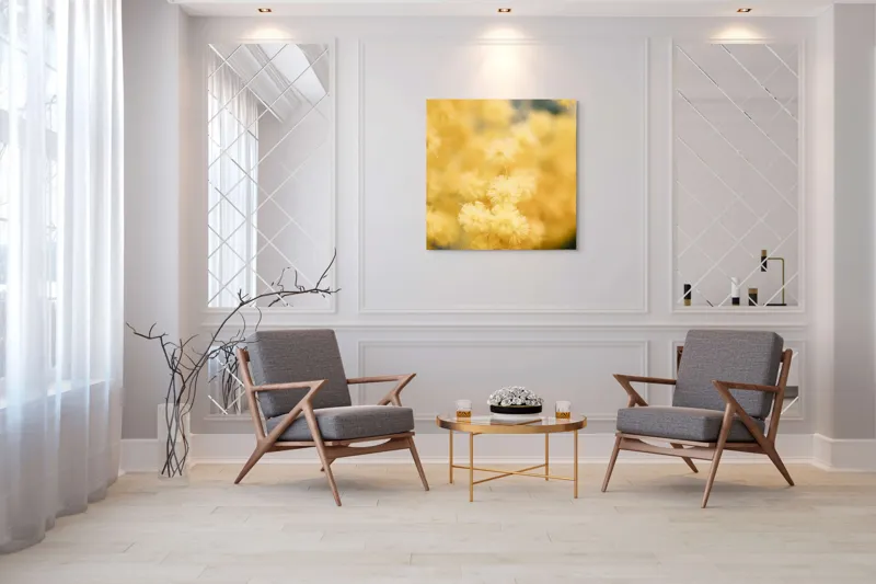 Tablou Canvas, "Mângâierea florilor de mimoză aurie", Flori, Galbene, Puf, Delicate, Moale, Blânde, Naturele, Inundante, Strălucitoare, Calme, 100 x 100 cm – poza 7
