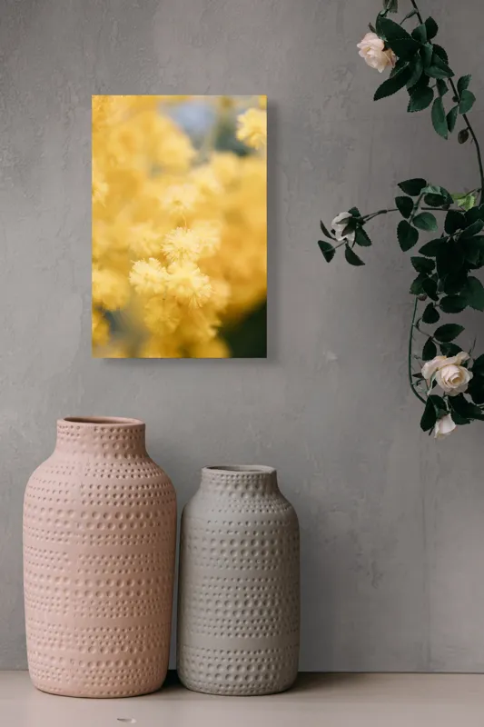 Tablou Canvas, "Mângâierea florilor de mimoză aurie", Flori, Galbene, Puf, Delicate, Moale, Blânde, Naturele, Inundante, Strălucitoare, Calme, 26 x 39 cm – poza 6