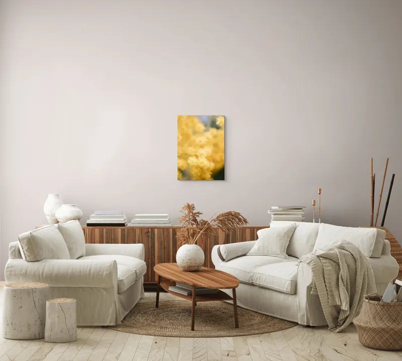 Tablou Canvas, "Mângâierea florilor de mimoză aurie", Flori, Galbene, Puf, Delicate, Moale, Blânde, Naturele, Inundante, Strălucitoare, Calme, 39 x 54 cm – poza 5