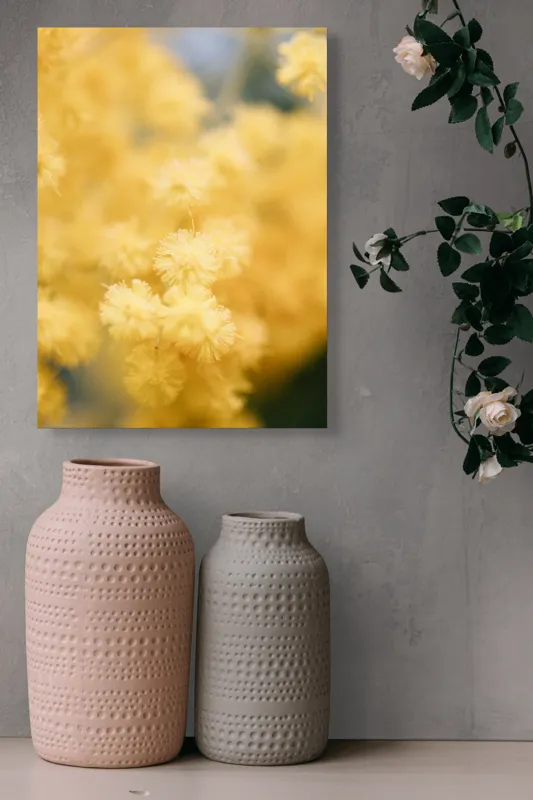 Tablou Canvas, "Mângâierea florilor de mimoză aurie", Flori, Galbene, Puf, Delicate, Moale, Blânde, Naturele, Inundante, Strălucitoare, Calme, 39 x 54 cm – poza 6