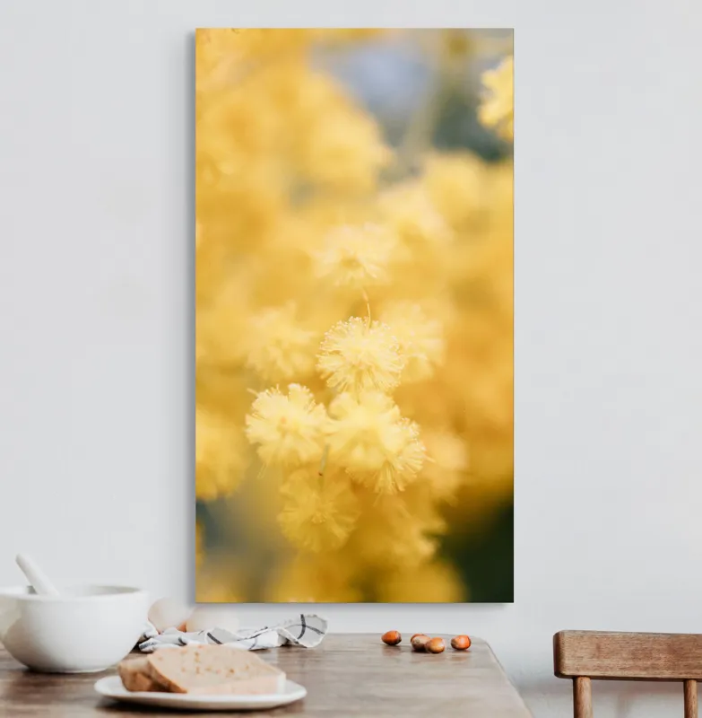 Tablou Canvas, "Mângâierea florilor de mimoză aurie", Flori, Galbene, Puf, Delicate, Moale, Blânde, Naturele, Inundante, Strălucitoare, Calme, 50 x 90 cm – poza 3