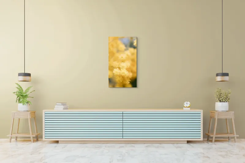 Tablou Canvas, "Mângâierea florilor de mimoză aurie", Flori, Galbene, Puf, Delicate, Moale, Blânde, Naturele, Inundante, Strălucitoare, Calme, 50 x 90 cm – poza 6