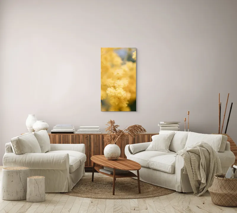 Tablou Canvas, "Mângâierea florilor de mimoză aurie", Flori, Galbene, Puf, Delicate, Moale, Blânde, Naturele, Inundante, Strălucitoare, Calme, 50 x 90 cm – poza 7