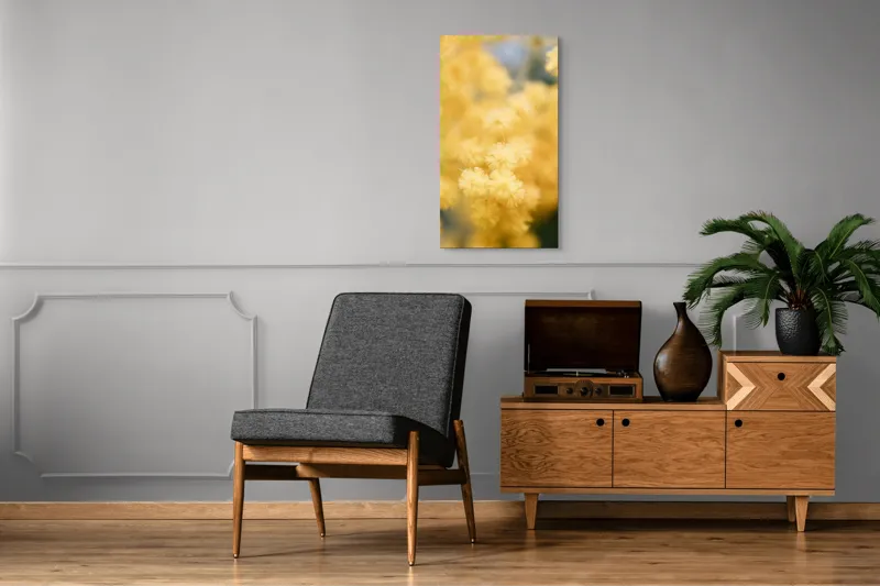 Tablou Canvas, "Mângâierea florilor de mimoză aurie", Flori, Galbene, Puf, Delicate, Moale, Blânde, Naturele, Inundante, Strălucitoare, Calme, 50 x 90 cm – poza 8