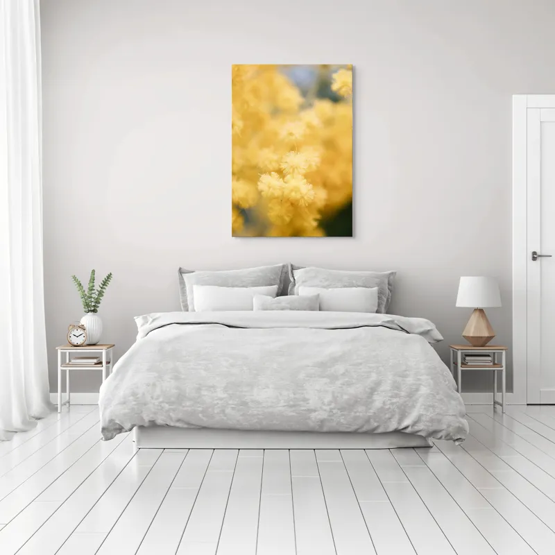 Tablou Canvas, "Mângâierea florilor de mimoză aurie", Flori, Galbene, Puf, Delicate, Moale, Blânde, Naturele, Inundante, Strălucitoare, Calme, 70 x 100 cm – poza 3