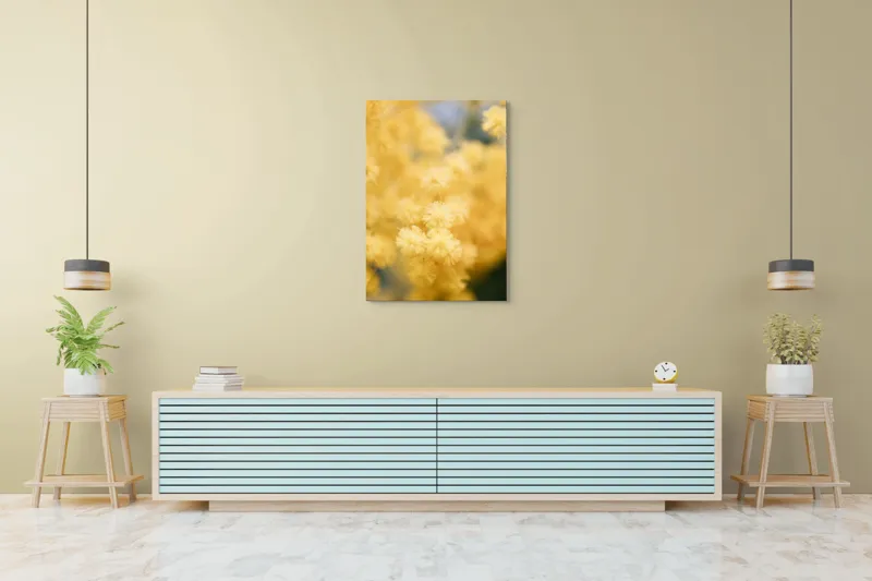 Tablou Canvas, "Mângâierea florilor de mimoză aurie", Flori, Galbene, Puf, Delicate, Moale, Blânde, Naturele, Inundante, Strălucitoare, Calme, 70 x 100 cm – poza 5